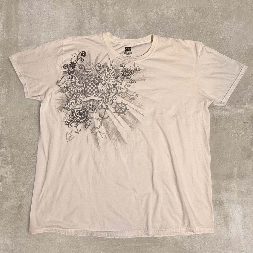 Y2K Vintage Ocean Pacific Graphic Tee, Tattoo Crest, Size 2XL — Grunge Streetwea - Picture 2 of 4